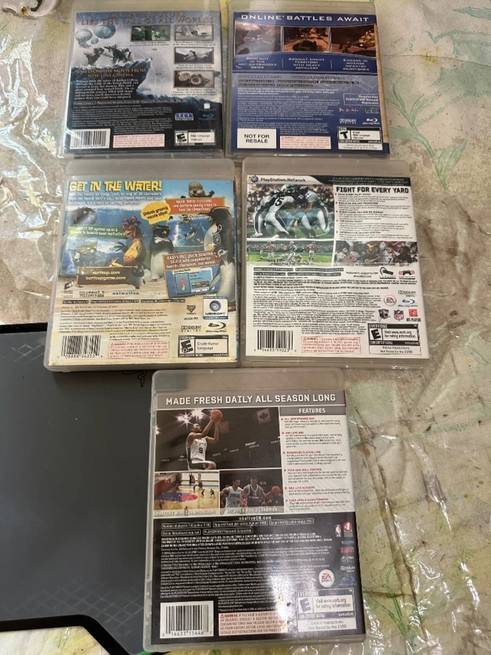Lot of 5 PS3 Games Golden Compass Warhawk Surf's Up Madden 10 NBA Live 09